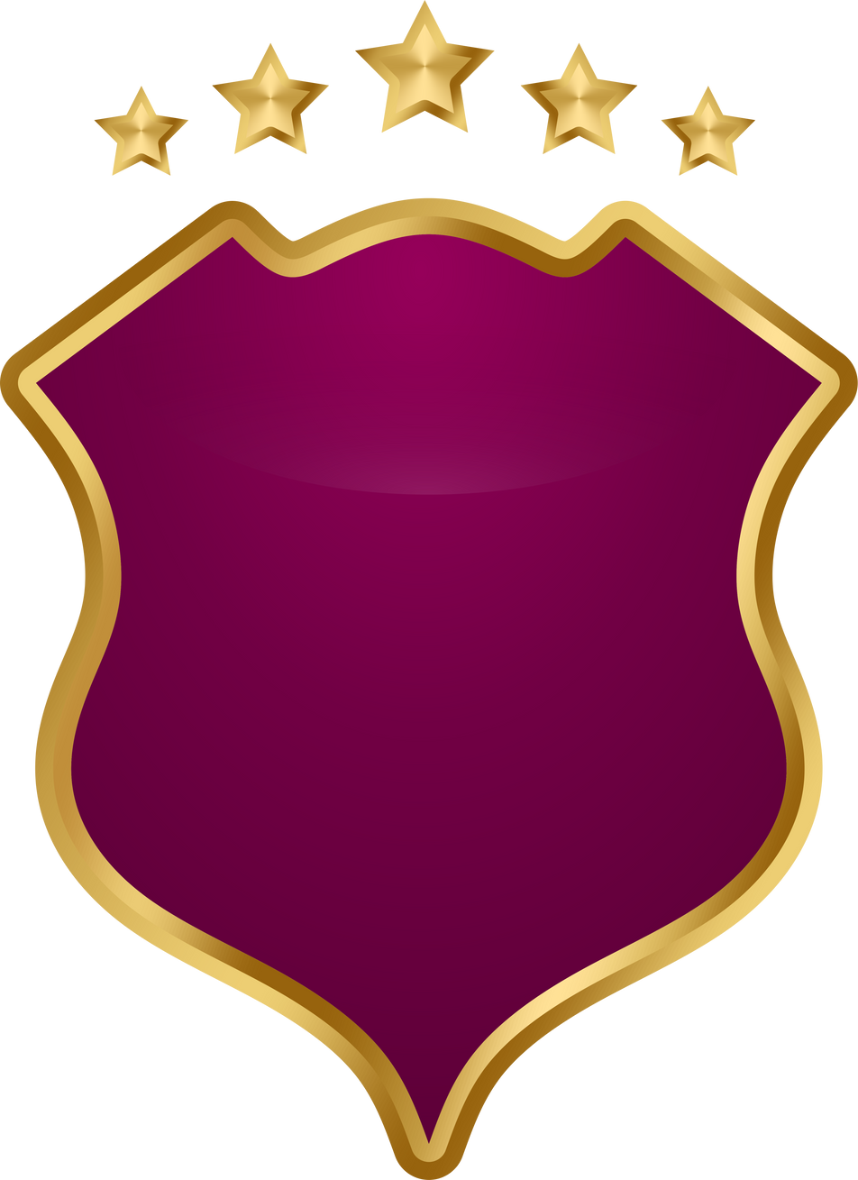 Shield emblem with five stars plum and golden border